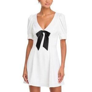 Wayf Alba Short Sleeve Dress Puff Sleeve Bow Size Large Ivory NWT‎ $99